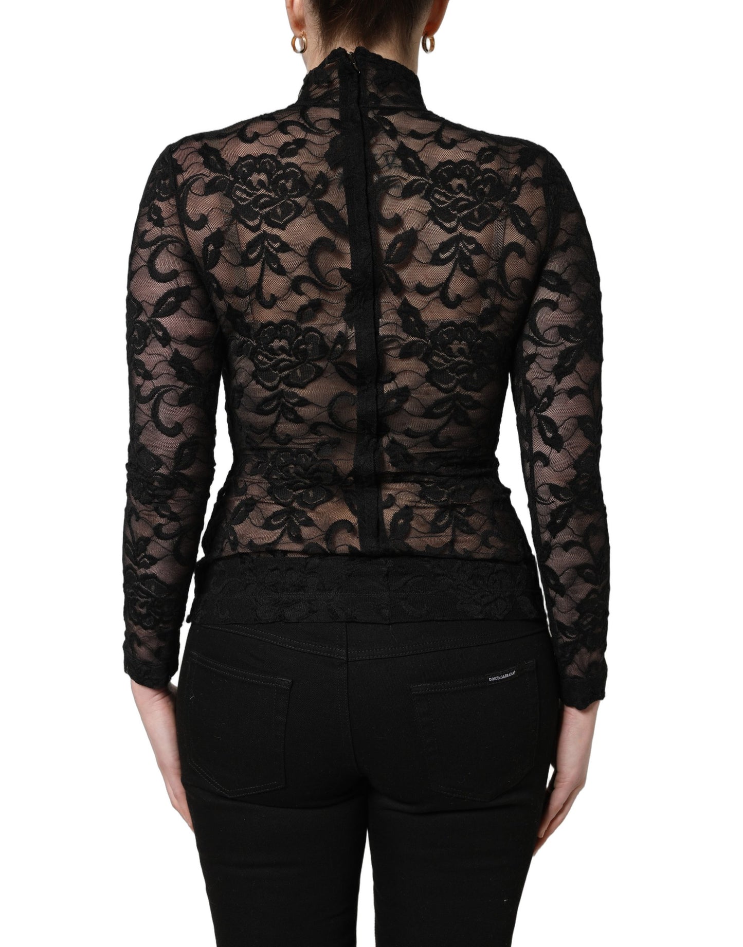 Dolce & Gabbana Black Floral Lace Turtle Neck Long Sleeve Top