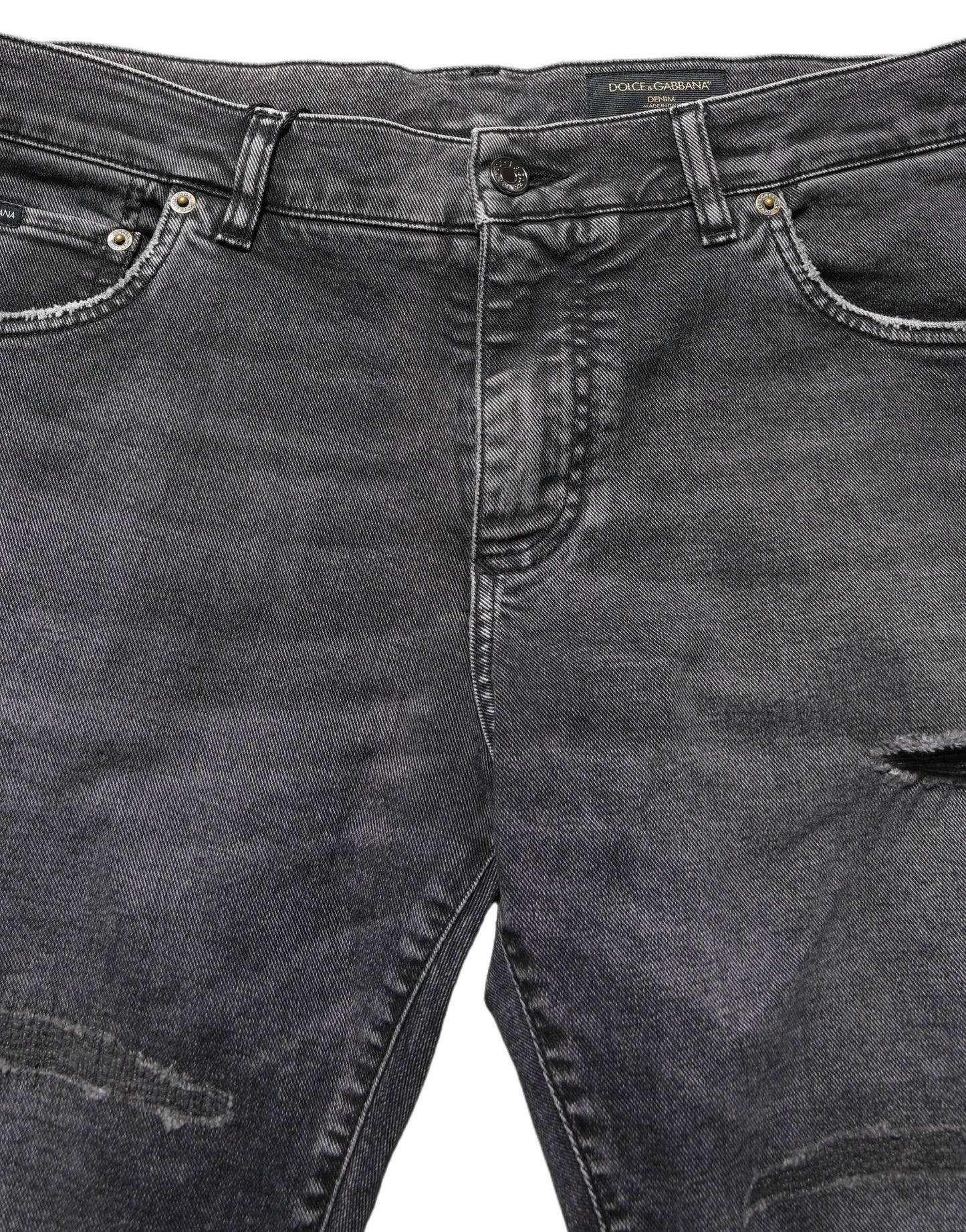 Dolce & Gabbana Dark Grey Distressed Mid Waist Denim Jeans