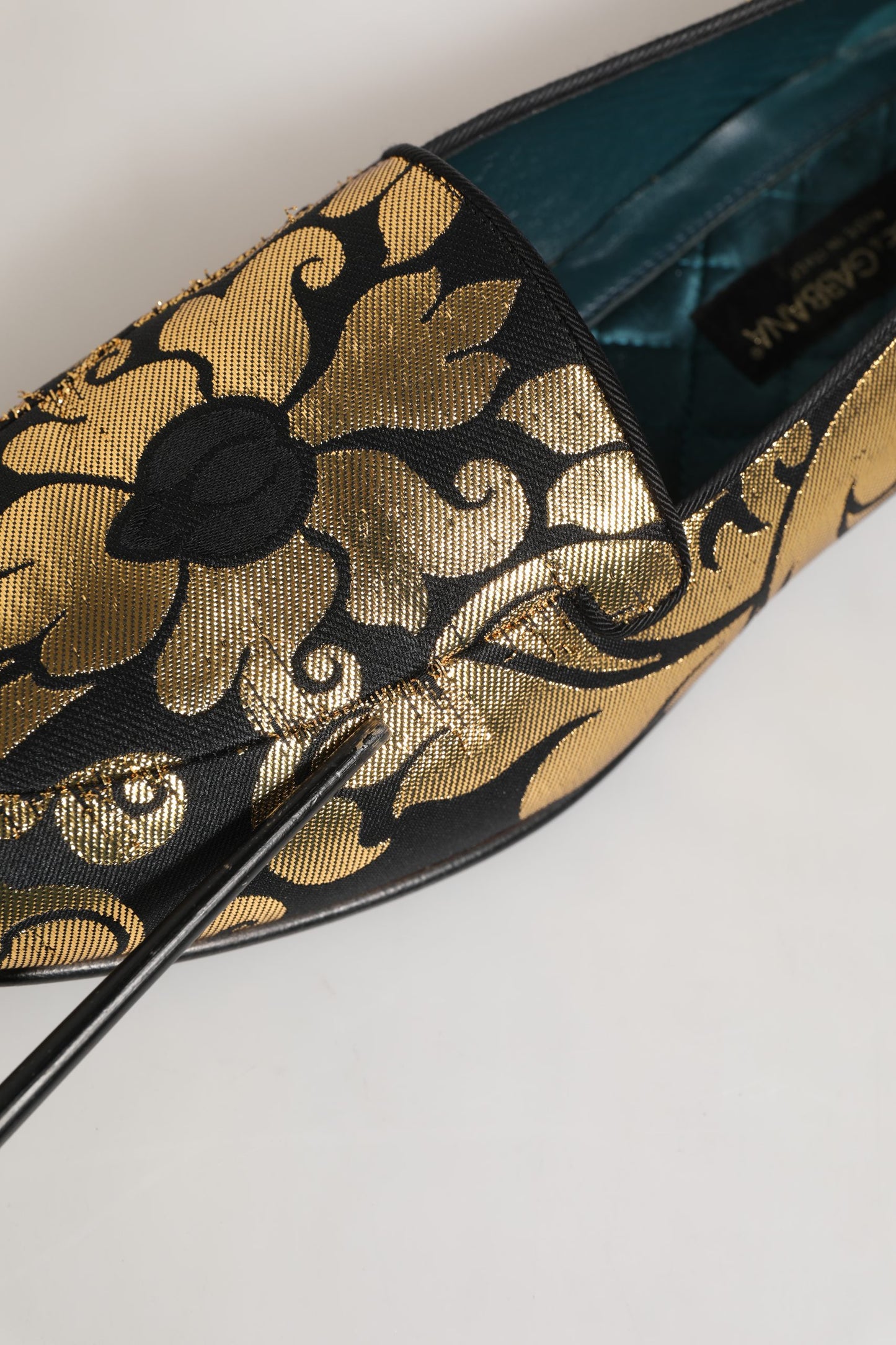 Dolce & Gabbana Black Gold Floral Jacquard Dress Loafers Shoes
