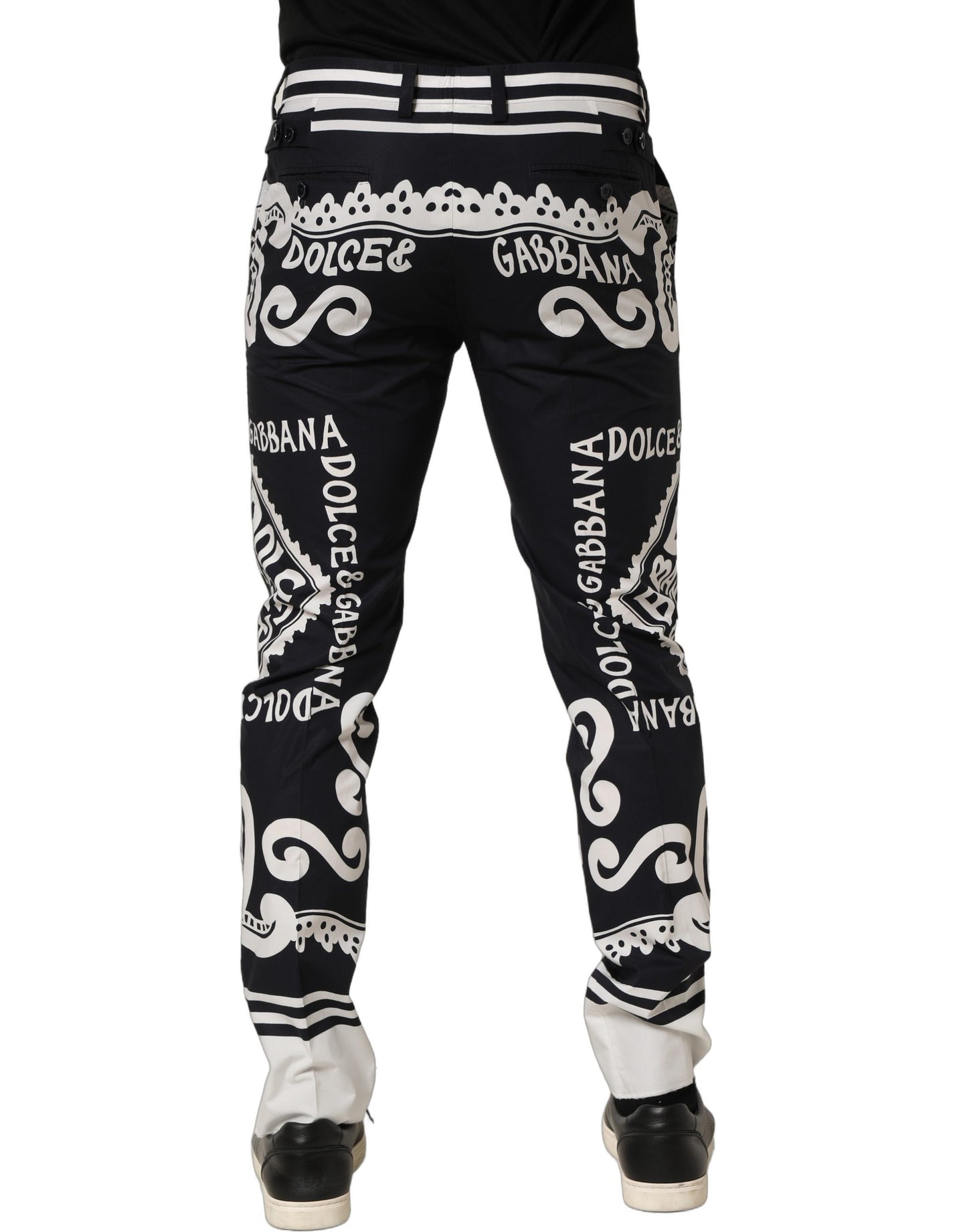 Dolce & Gabbana Black Cotton Poplin MarinaPrint Trouser Pants