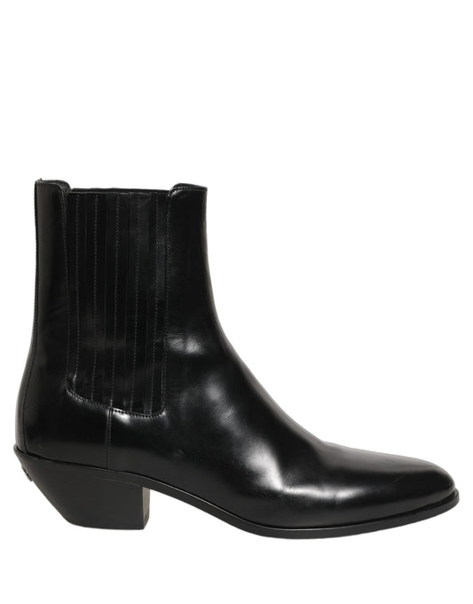 Dolce & Gabbana Black Leather Chelsea Mid Calf Boots Shoes