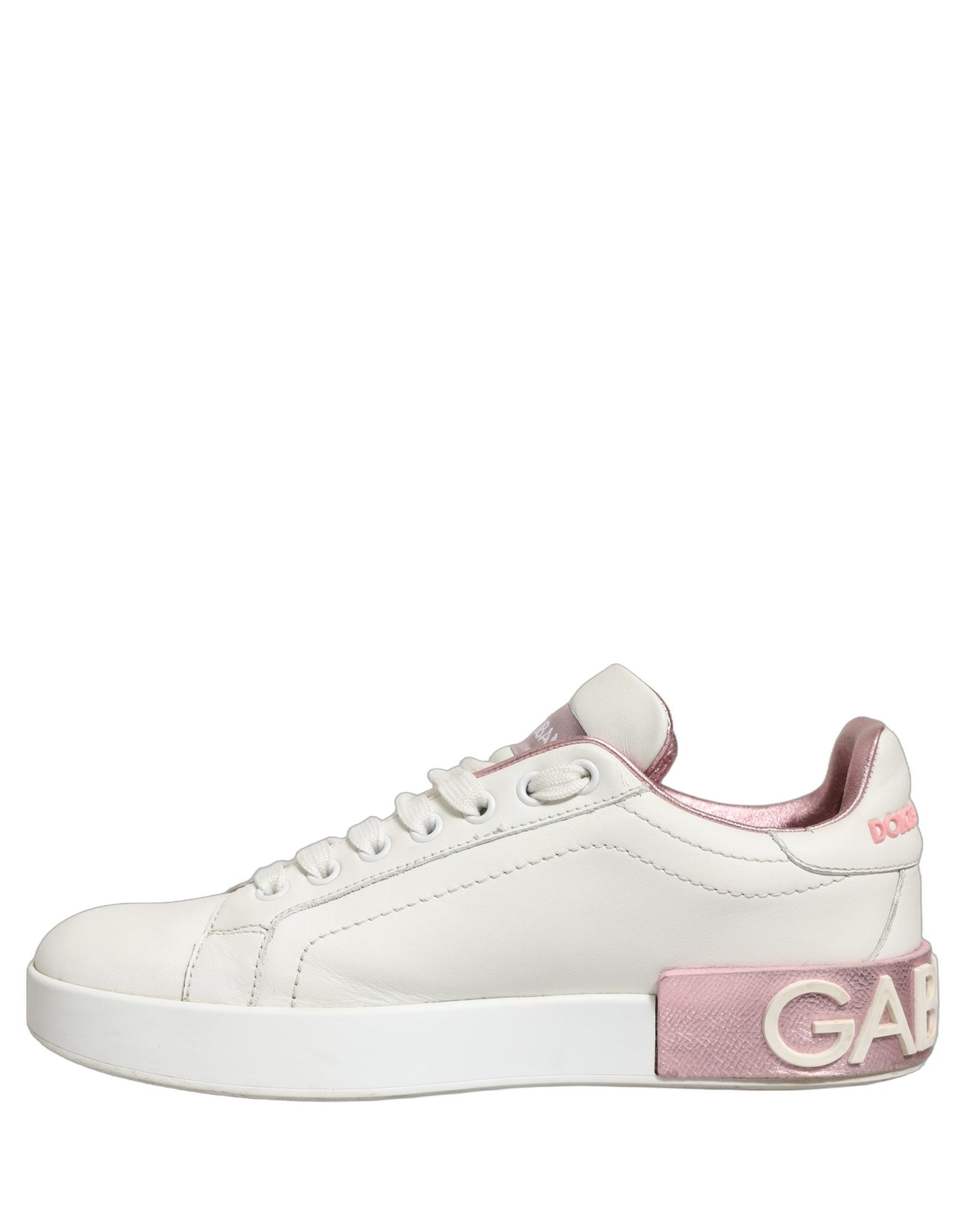 Dolce & Gabbana White Pink Leather Low Top Sneakers Shoes