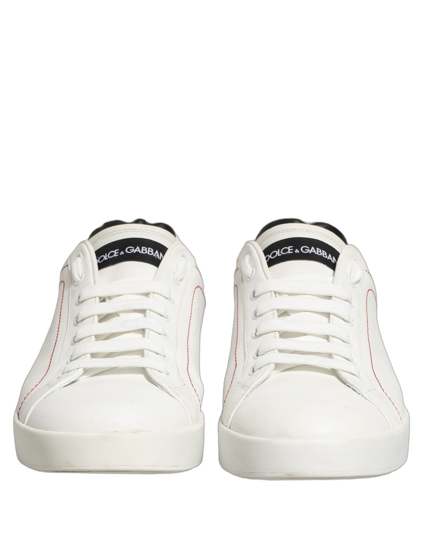 Dolce & Gabbana White Black Leather Lace Up Sneakers Shoes
