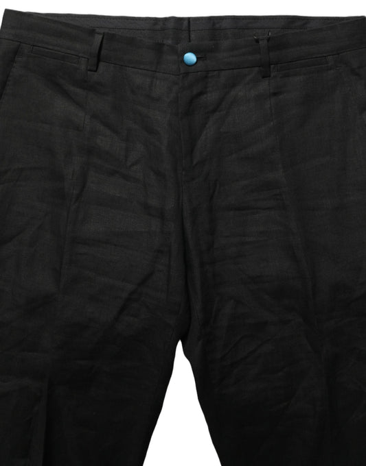Dolce & Gabbana Black Linen Skinny Leg Dress Trouser Pants