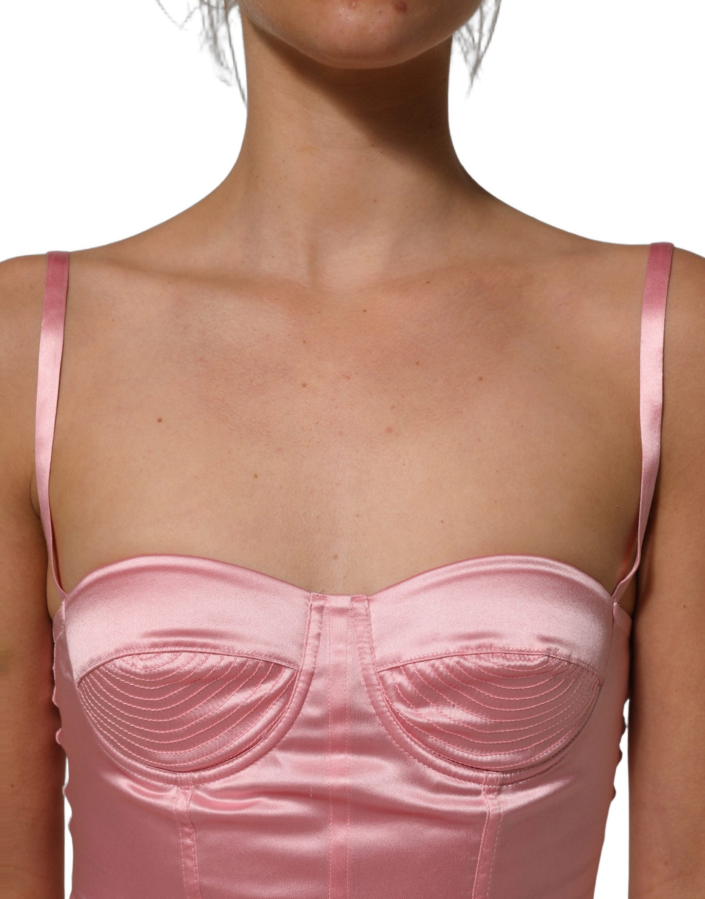 Dolce & Gabbana Pink Silk Satin Padded Bra Corset Style Top