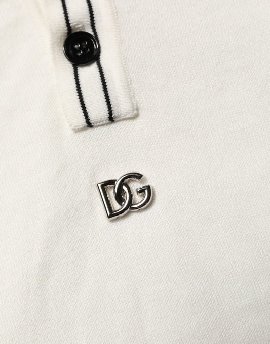 Dolce & Gabbana White Cotton Blend Men Polo Pullover Sweater