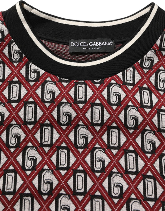 Dolce & Gabbana Red Logo Cotton Jacquard Sweatshirt Sweater