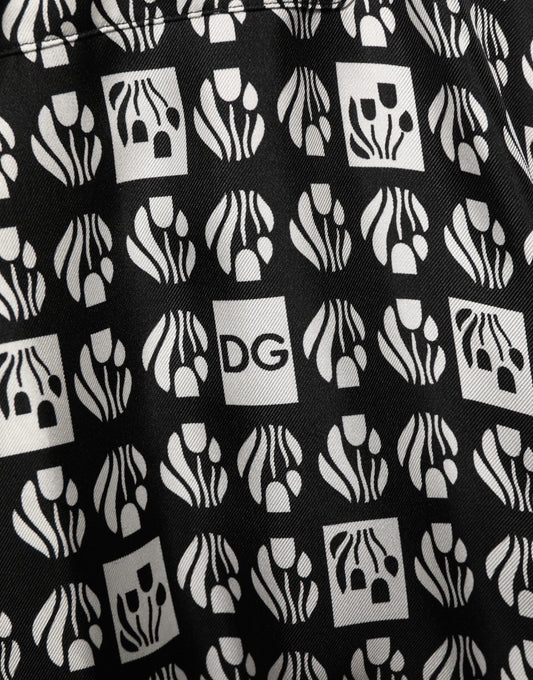 Dolce & Gabbana Black White Silk Men Wrap Robe Coat Jacket