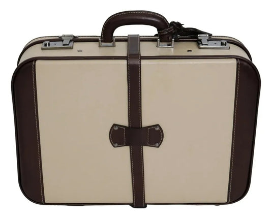 Dolce & Gabbana Brown Beige Leather Mens Travel Suitcase Luggage Bag