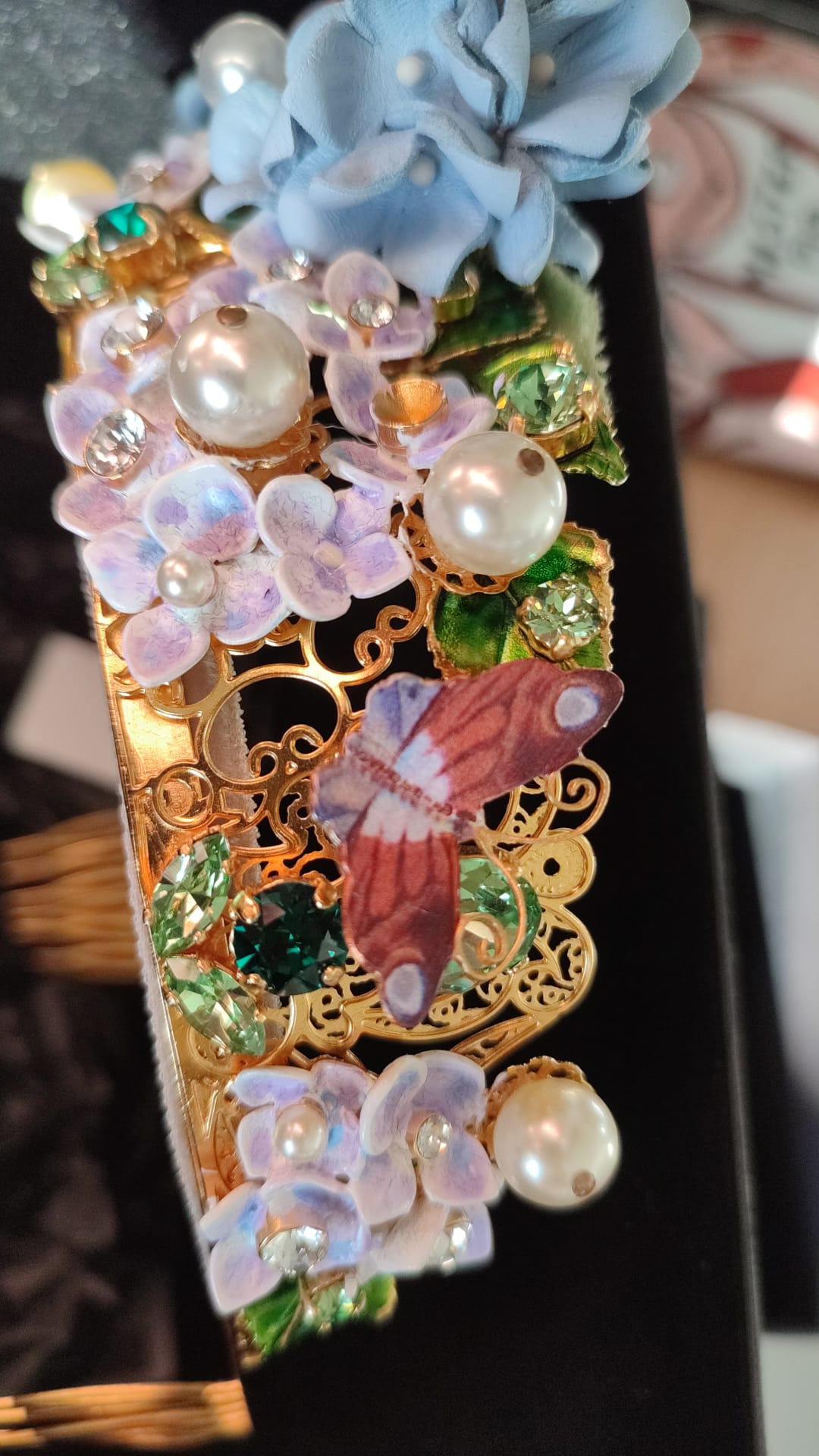 Dolce & Gabbana Gold Crystal Purple Hortensia Headband Crown Diadem