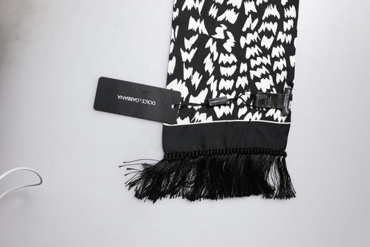 Dolce & Gabbana Black White Patterned Fringes Shawl Scarf