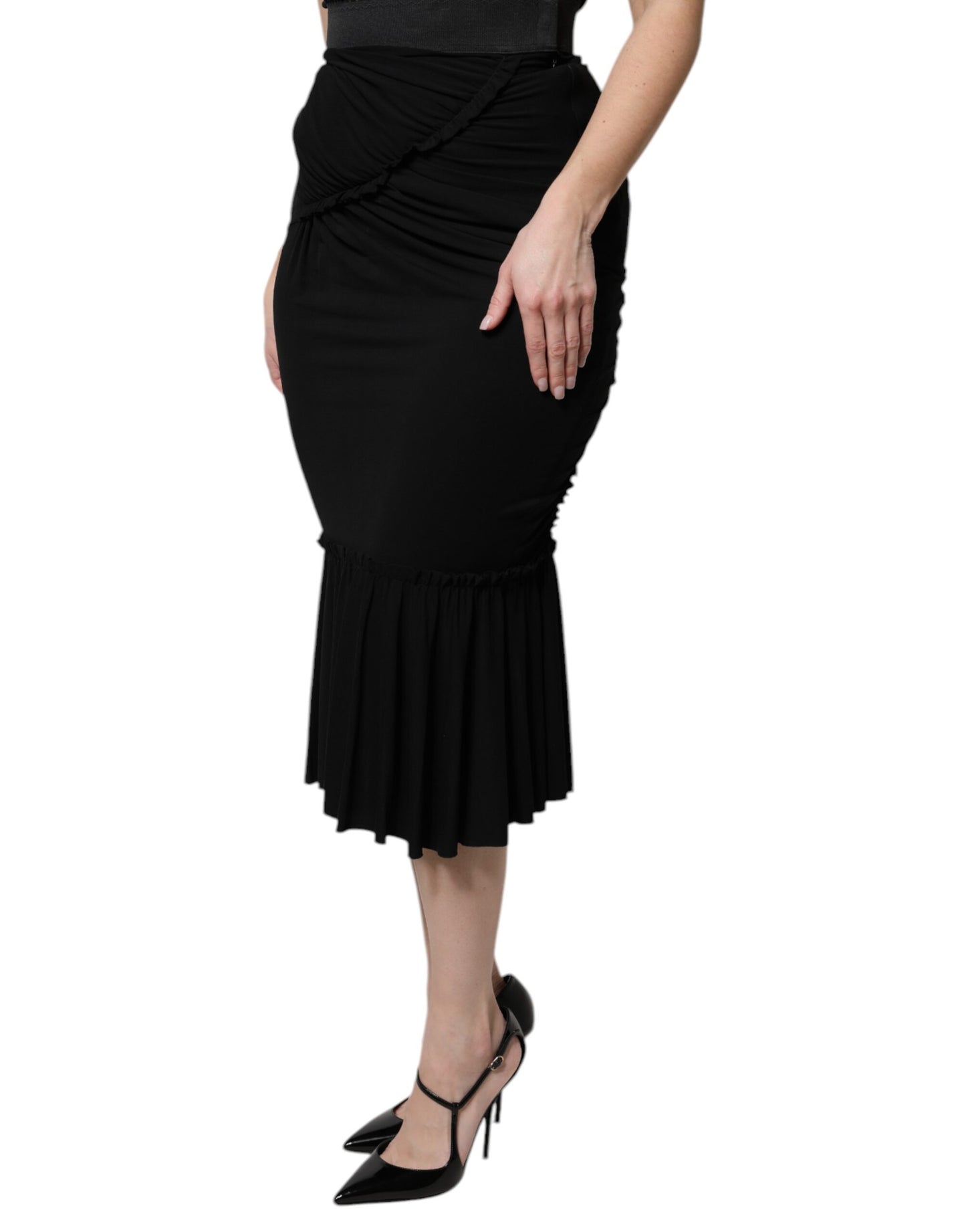 Dolce & Gabbana Black Mermaid Cut High Waist Midi Skirt
