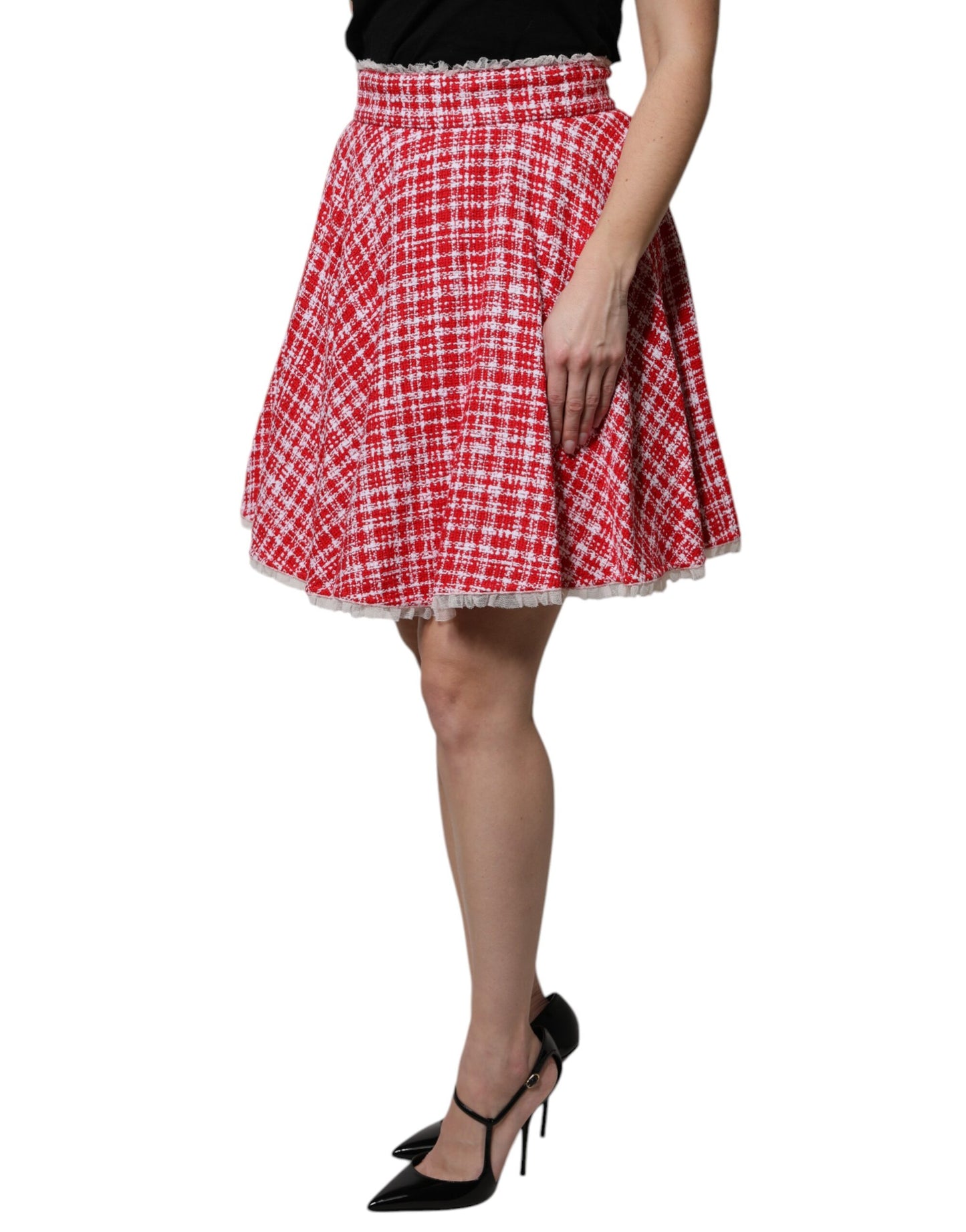 Dolce & Gabbana Red White High Waist A-line Above Knee Skirt