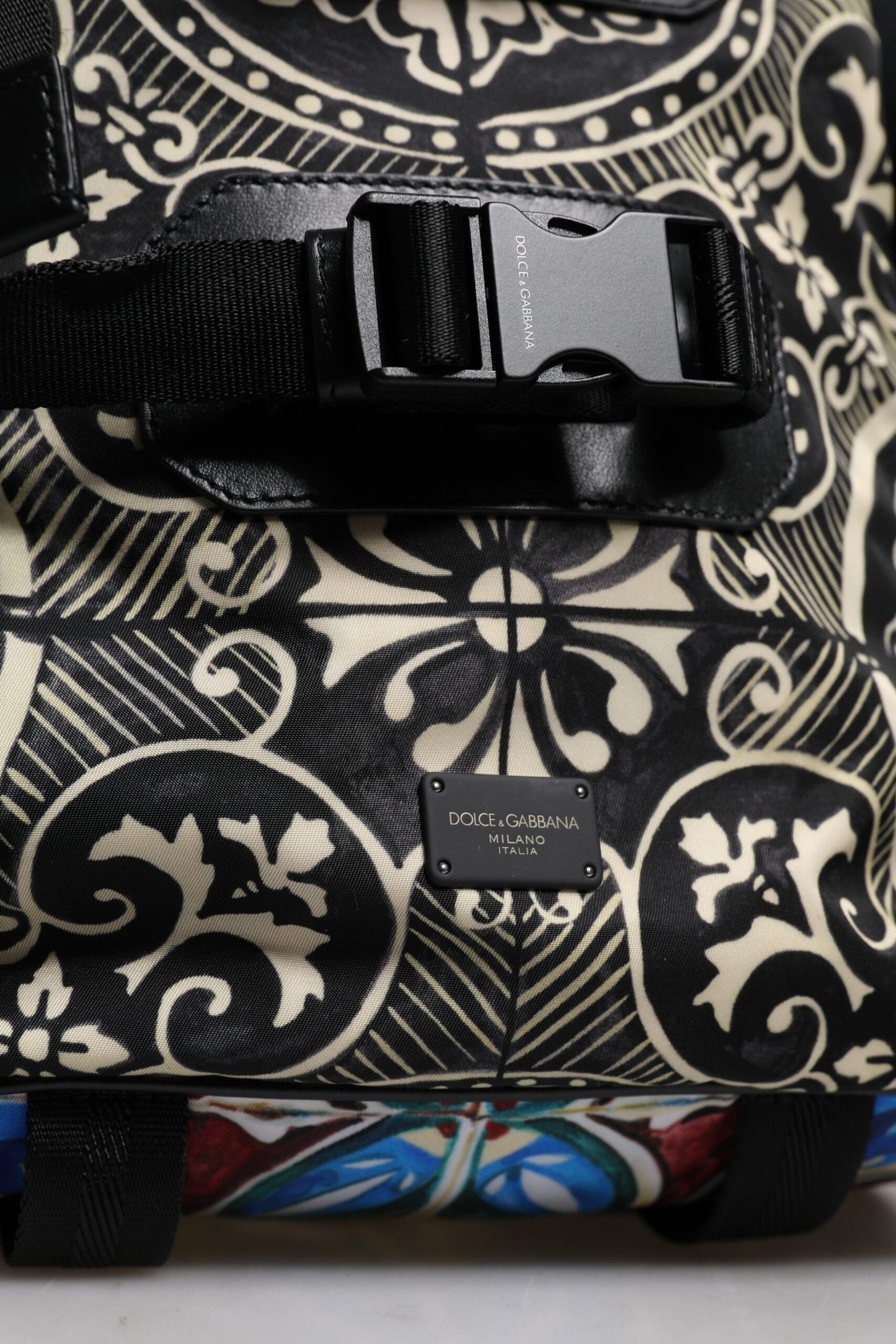 Dolce & Gabbana Multicolor Maiolica Print Nylon Backpack Bag