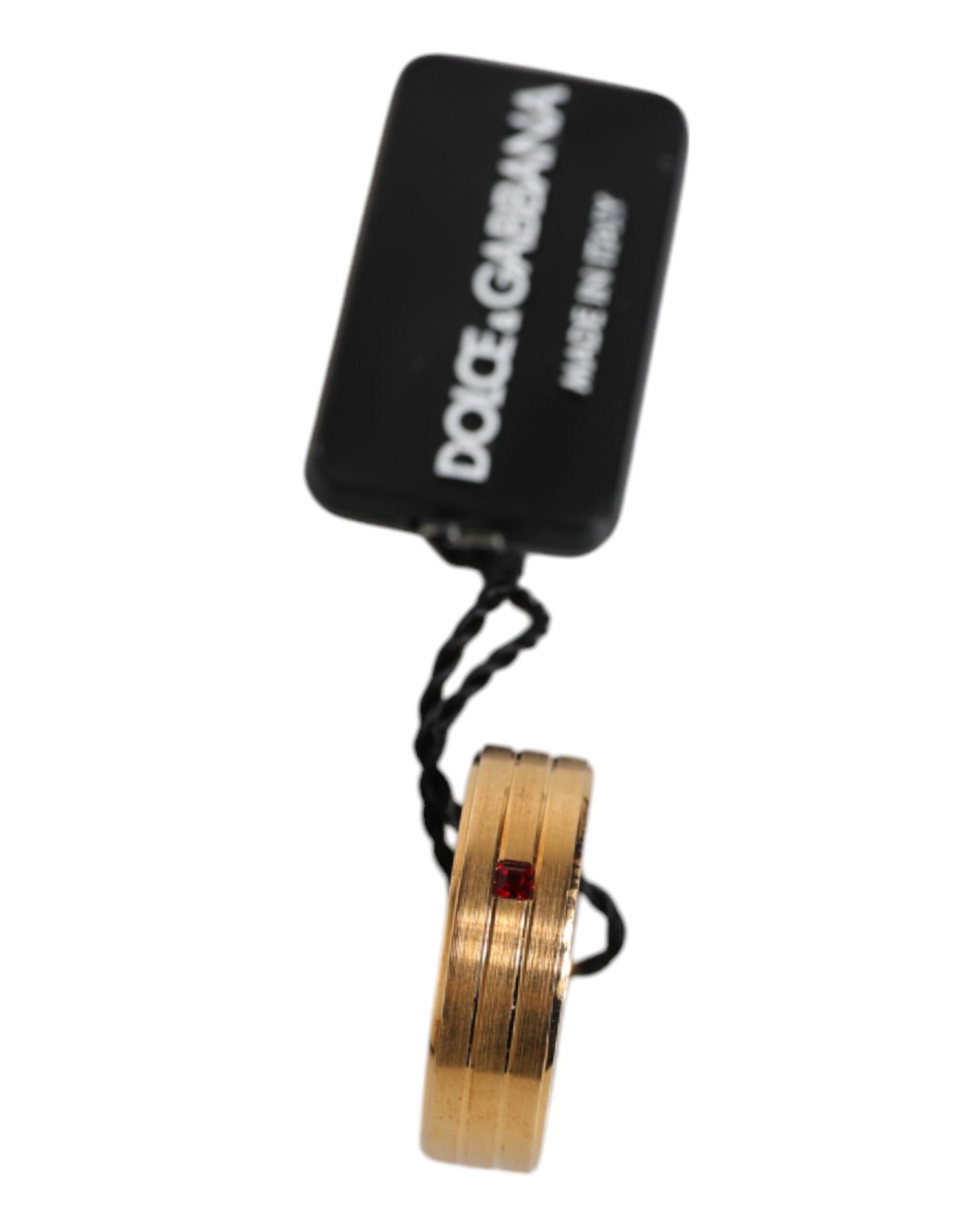 Dolce & Gabbana Gold Tone Brass Red Crystal DG Logo Ring