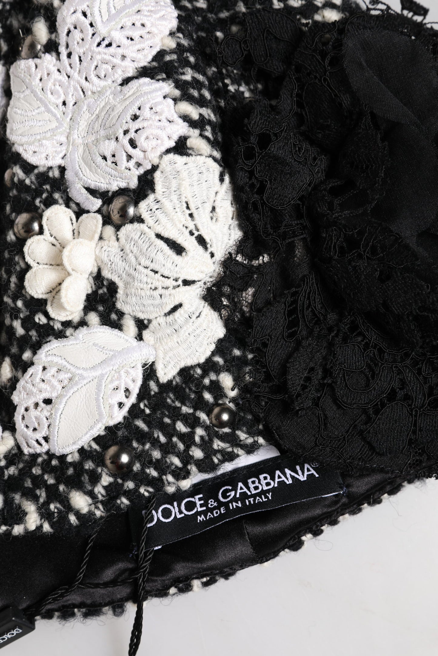 Dolce & Gabbana Black Wool White Floral Embellished Cloche Hat