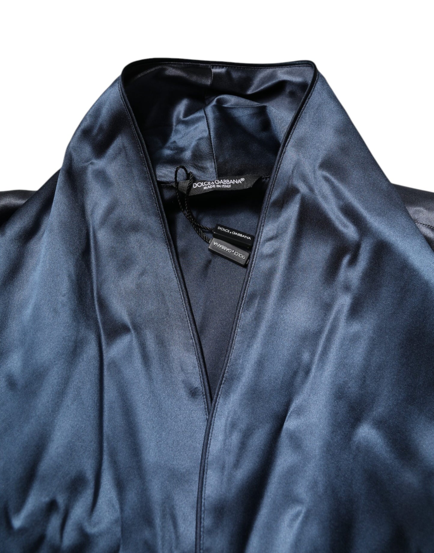 Dolce & Gabbana Blue Solid Silk Men Wrap Robe Coat Jacket