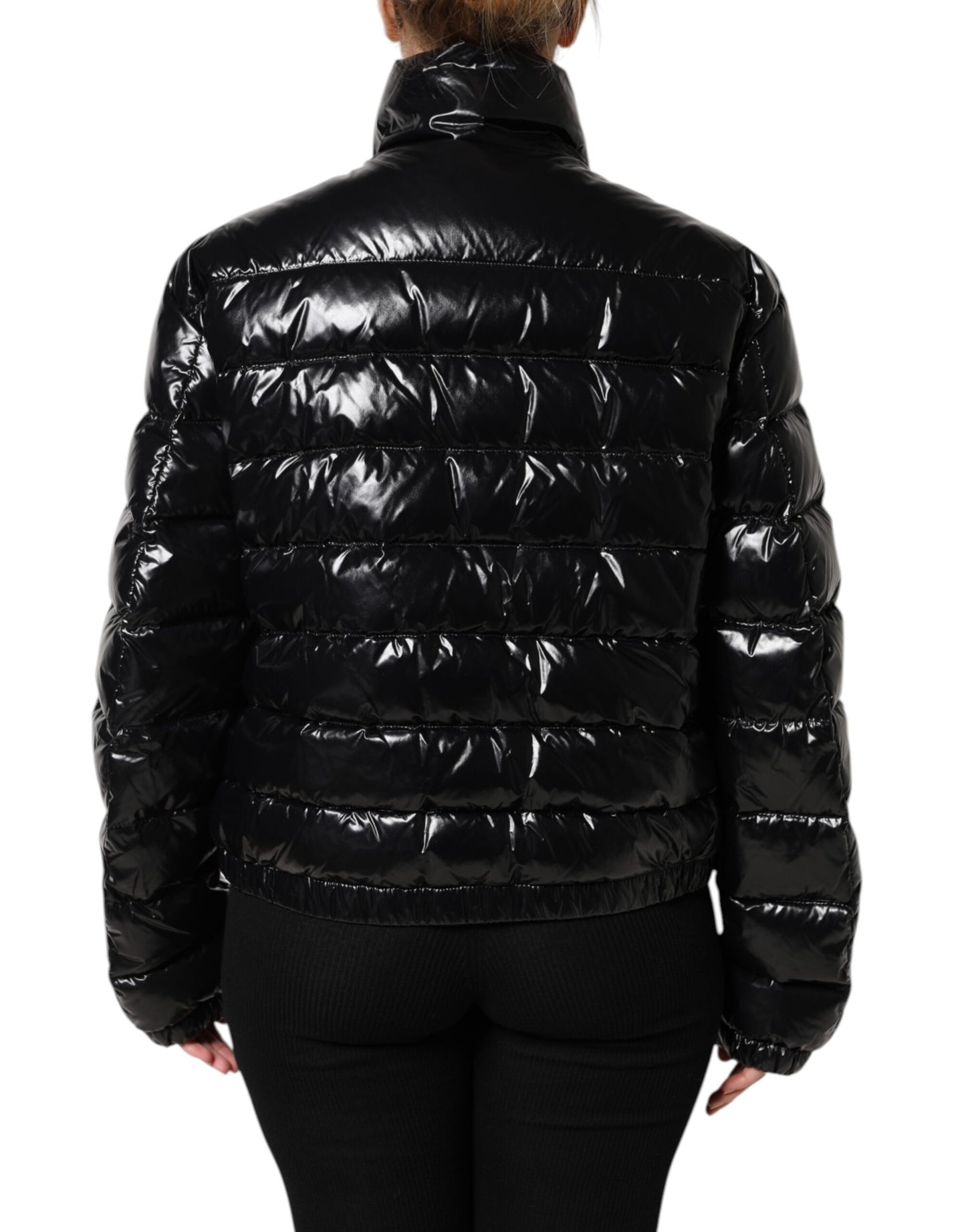Dolce & Gabbana Black Logo Plaque Full Zip Puffer Jacket