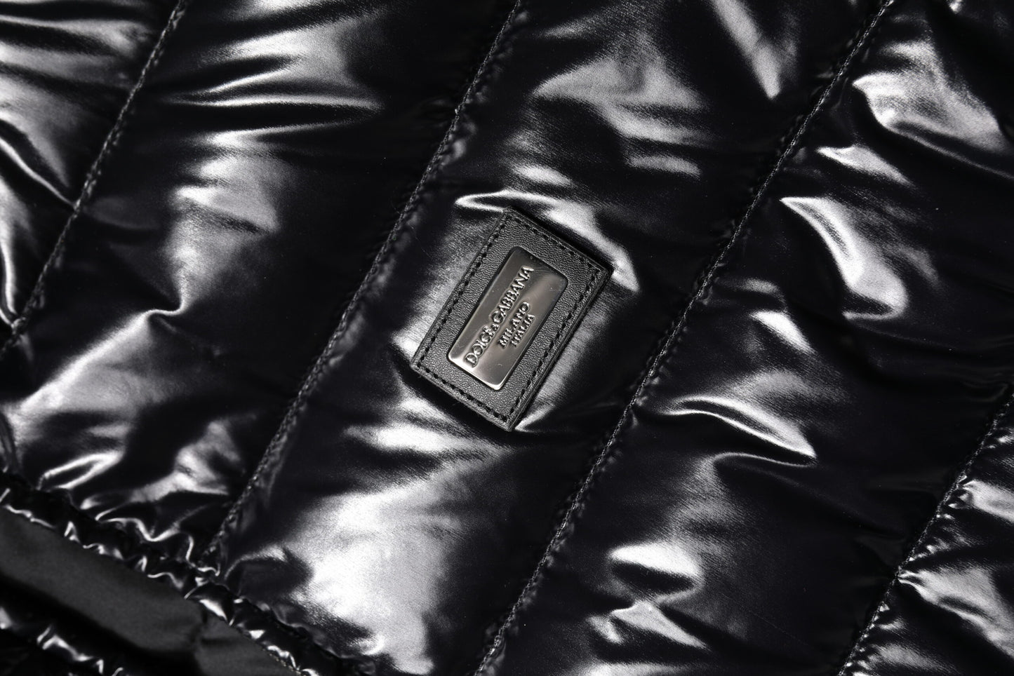 Dolce & Gabbana Black Logo Plaque Full Zip Puffer Jacket