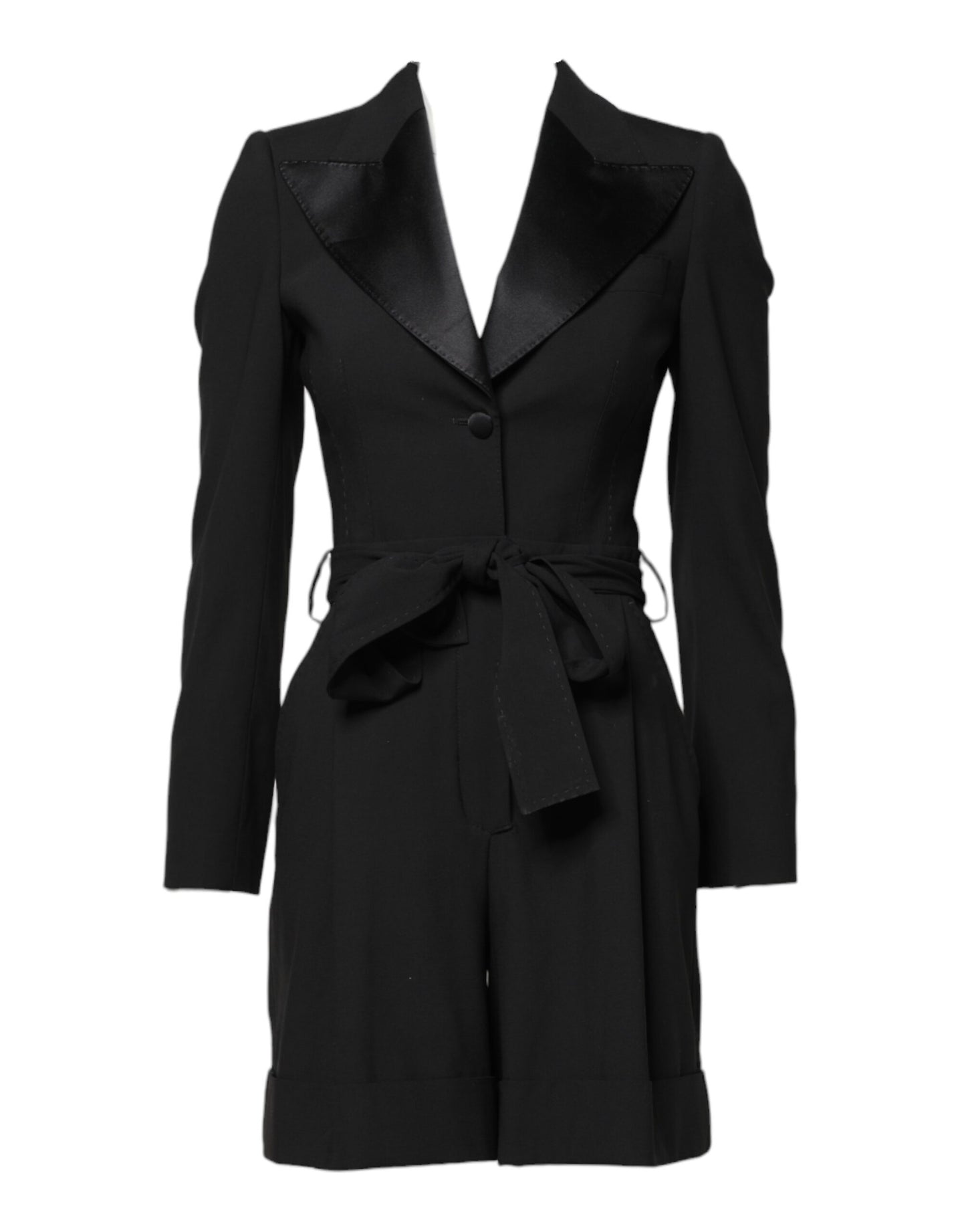 Dolce & Gabbana Black Wool Jumpsuit Dress Women Coat Jacket