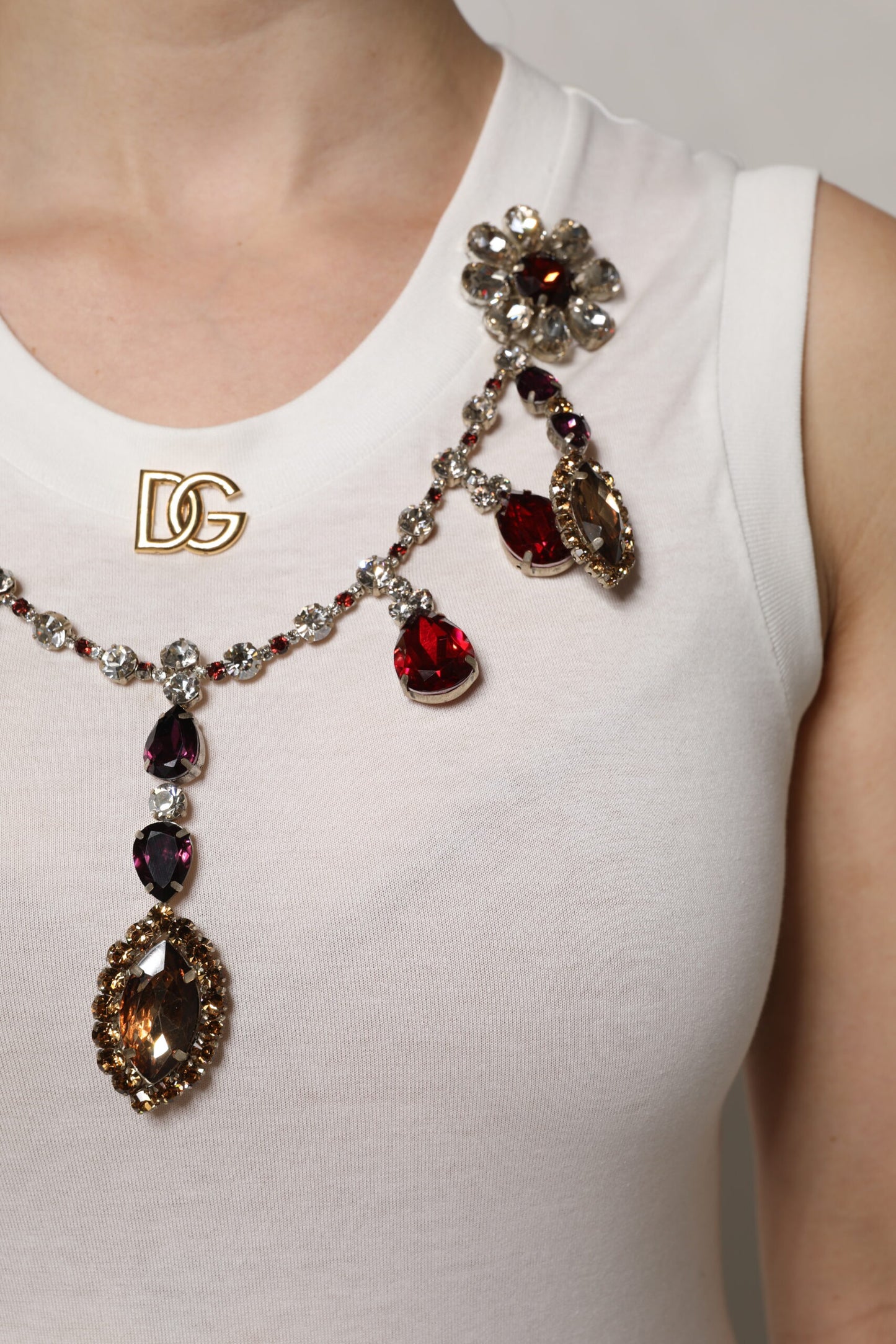 Dolce & Gabbana White Cotton Logo Crystal Detailing Tank Top