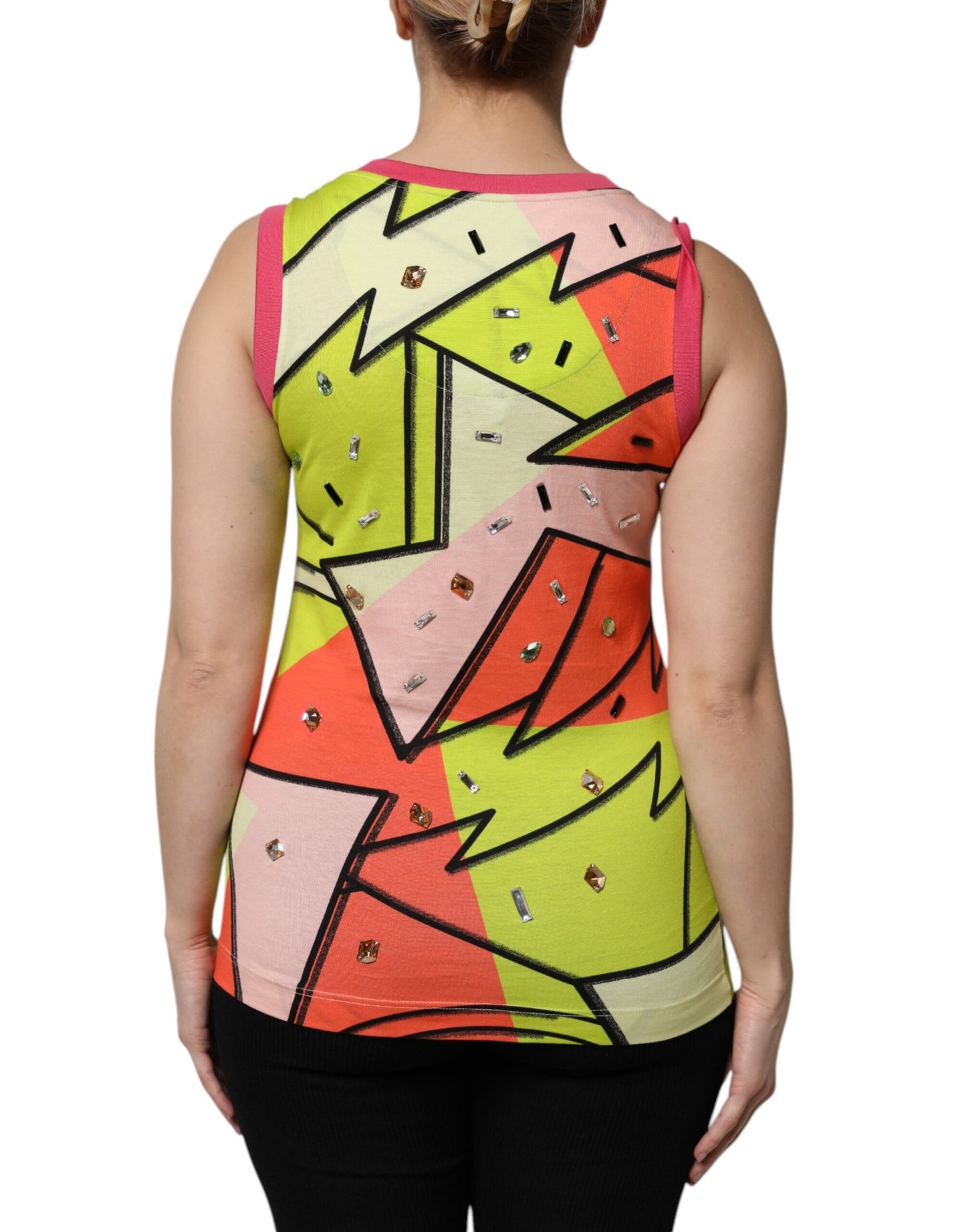 Dolce & Gabbana Multicolor Printed Crystal Embellishment Top