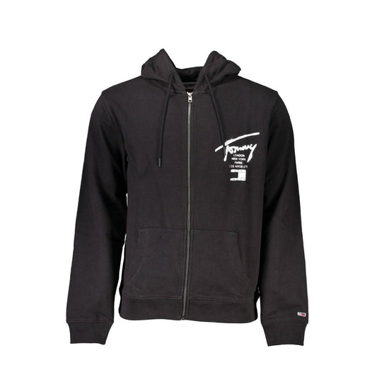 Tommy Hilfiger Black Cotton Men Sweater with Hood and Zip Pockets