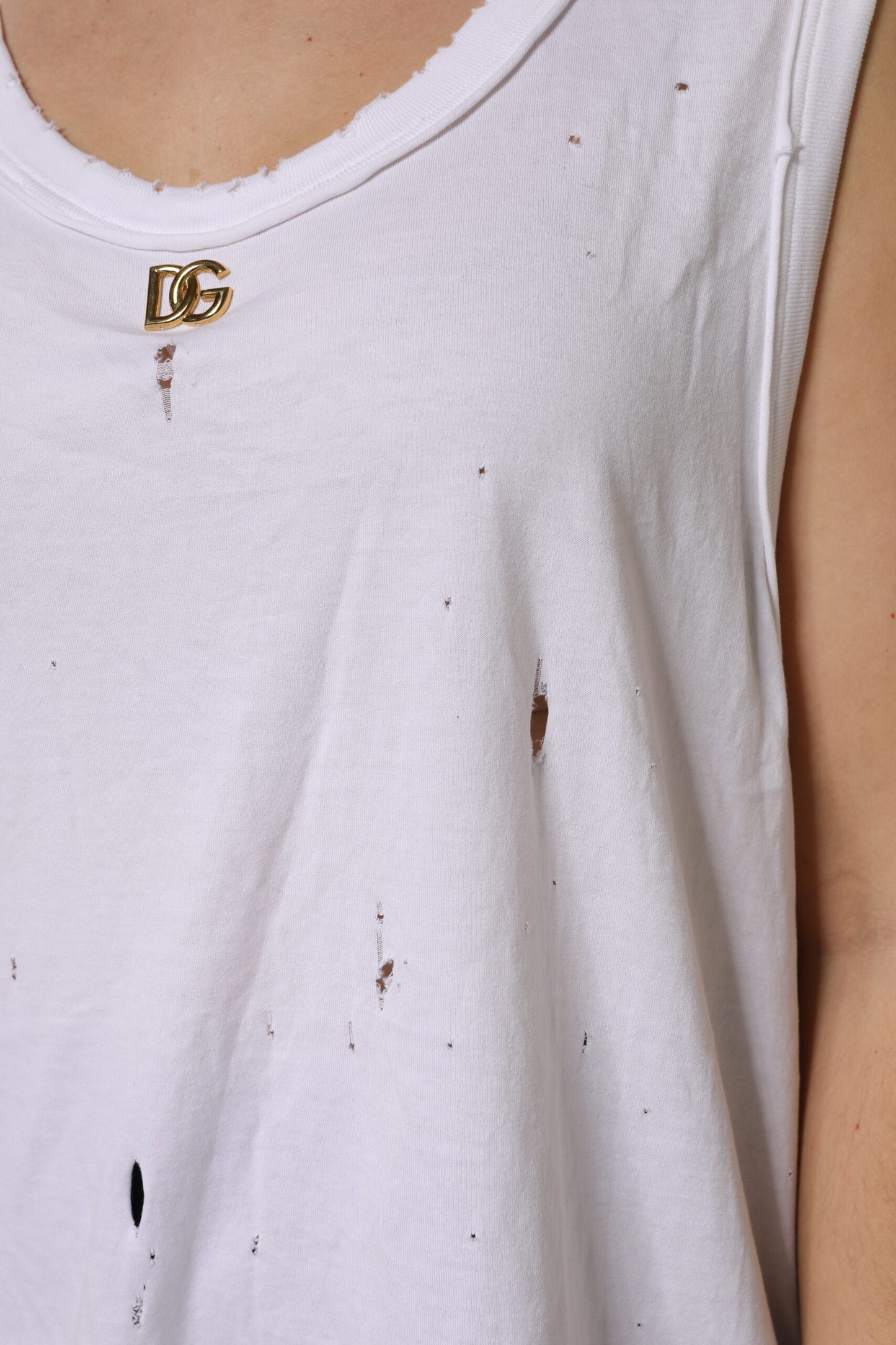 Dolce & Gabbana White Cotton Sleeveless Round Neck Tank Top