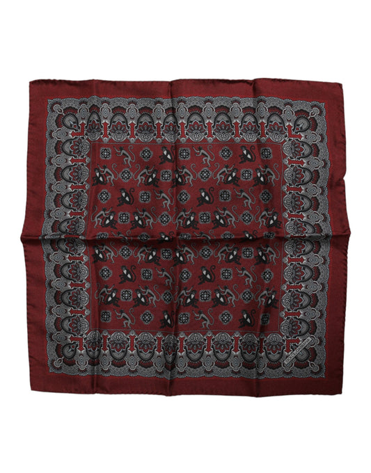 Dolce & Gabbana Maroon Monkey Print Silk Square Foulard Scarf