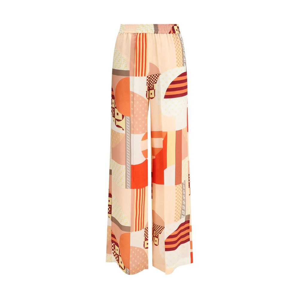 Fendi Patchwork print silk crepe Pants