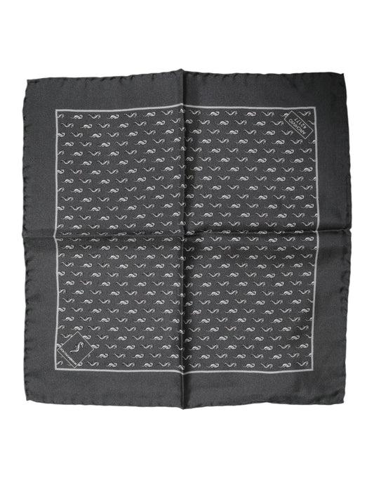 Dolce & Gabbana Black Fish Print Silk Square Men Foulard Scarf