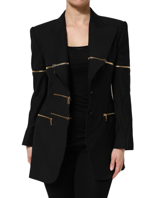 Dolce & Gabbana Black Wool Zipper Detailing Blazer Jacket