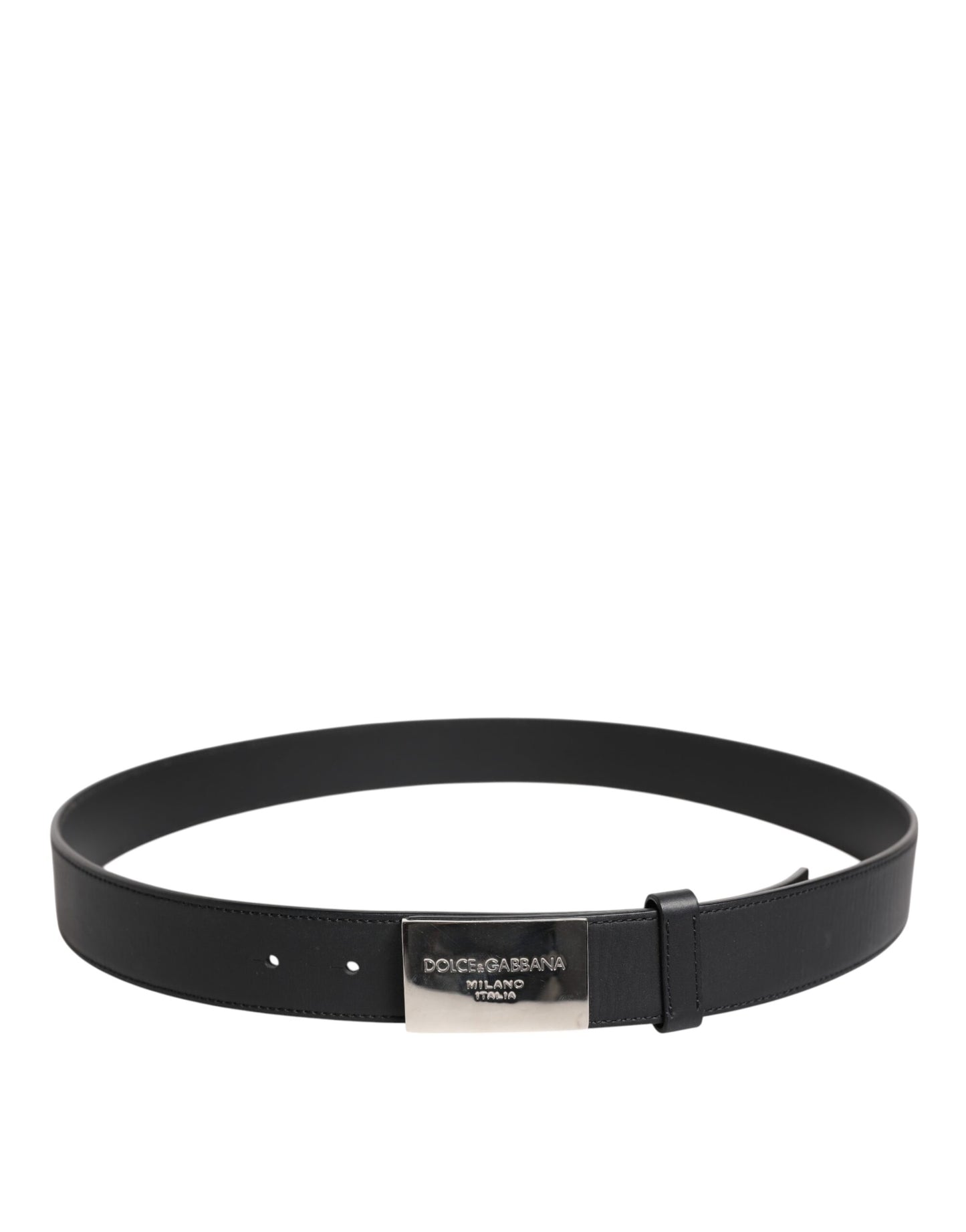 Dolce & Gabbana Black Leather Metal Logo Buckle Belt