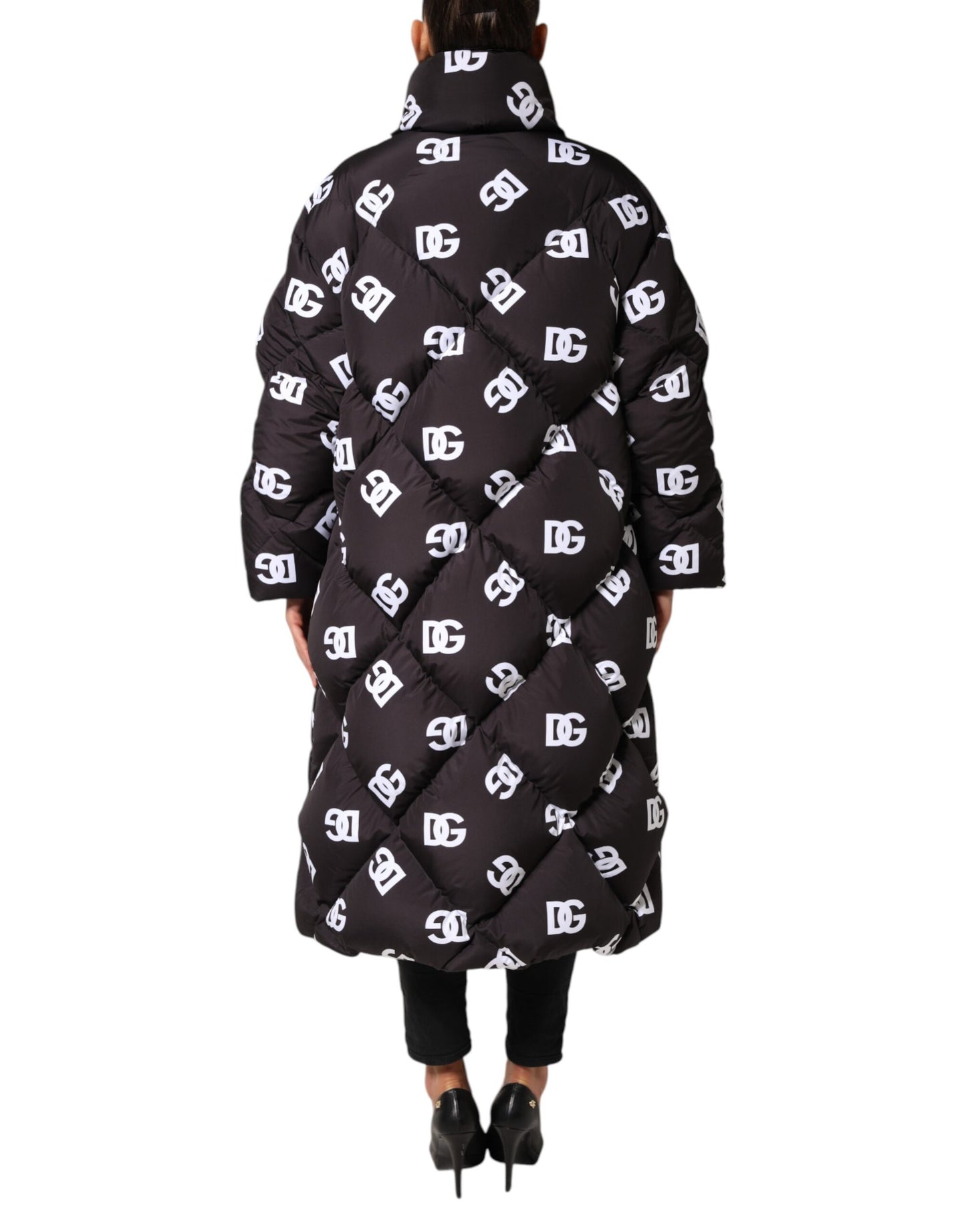 Dolce & Gabbana Black DG Mania Puffer Quilted Long Coat Jacket