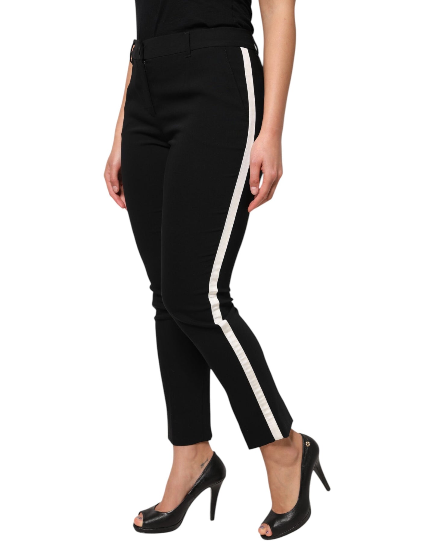 Dolce & Gabbana Black Wool High Waist Tapered Pants