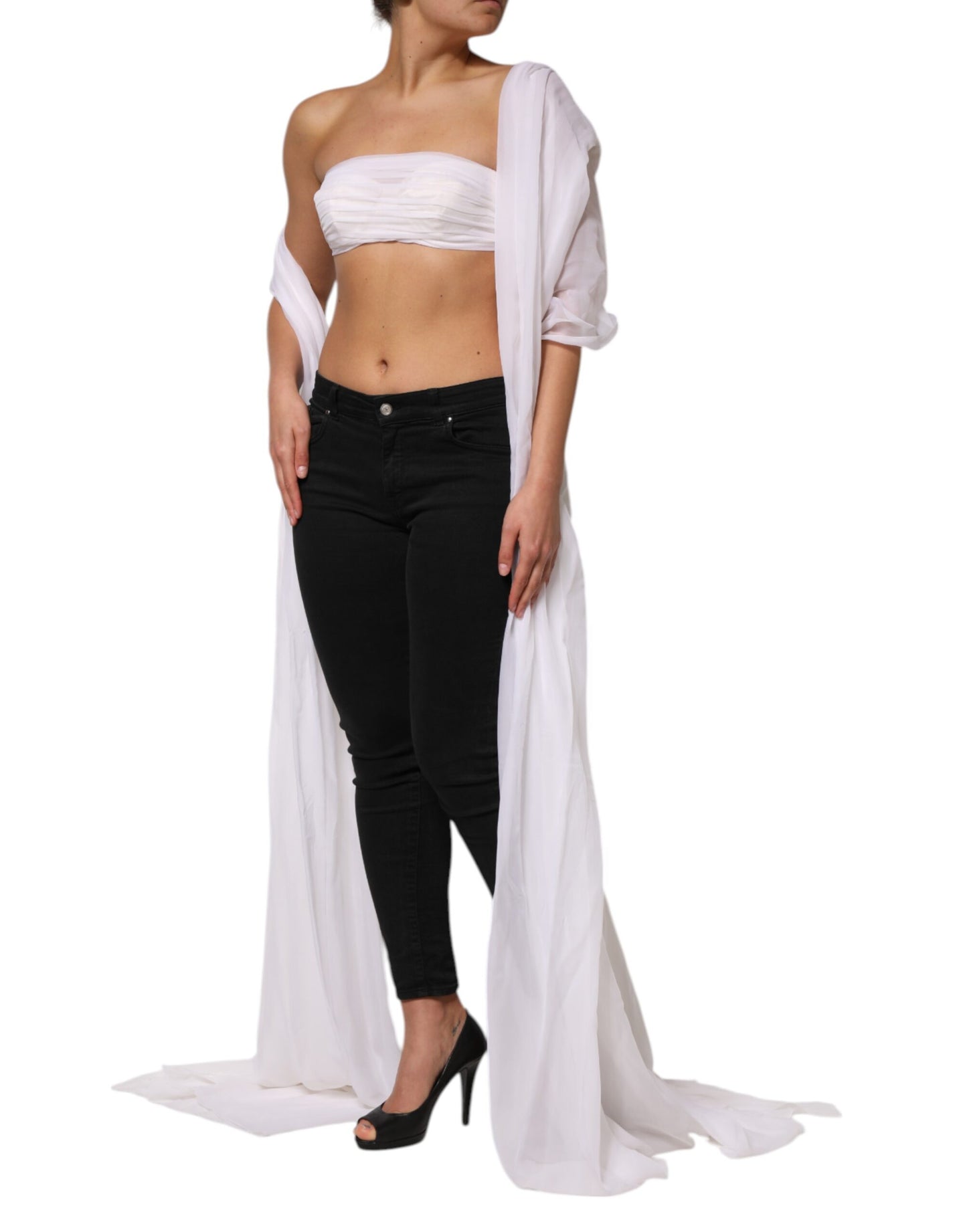 Dolce & Gabbana White Bustier Corset Cropped Chiffon Top