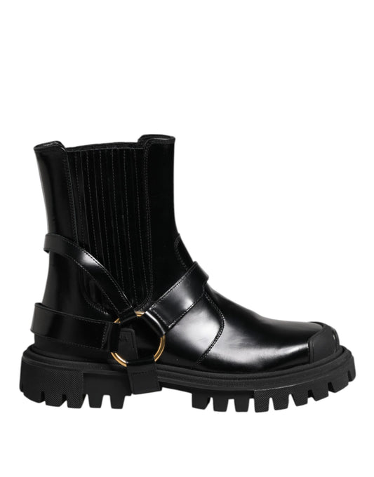 Dolce & Gabbana Black Leather Chelsea Men Short Boots Shoes