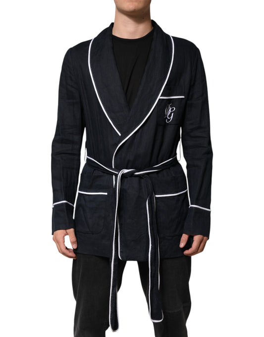Dolce & Gabbana Dark Blue DG Embroidery Jacket Robe Blazer