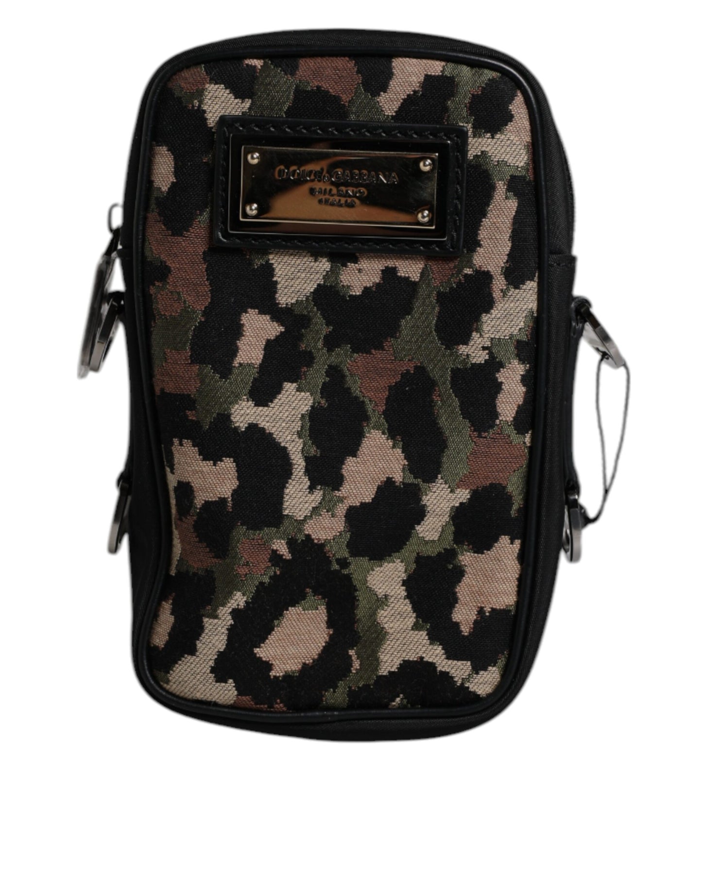 Dolce & Gabbana Multicolor Leopard Jacquard Logo Plaque Neck Strap Bag