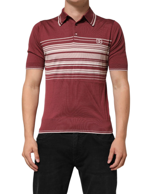Dolce & Gabbana Cotton Burgundy Striped DG Logo Polo  T-shirt