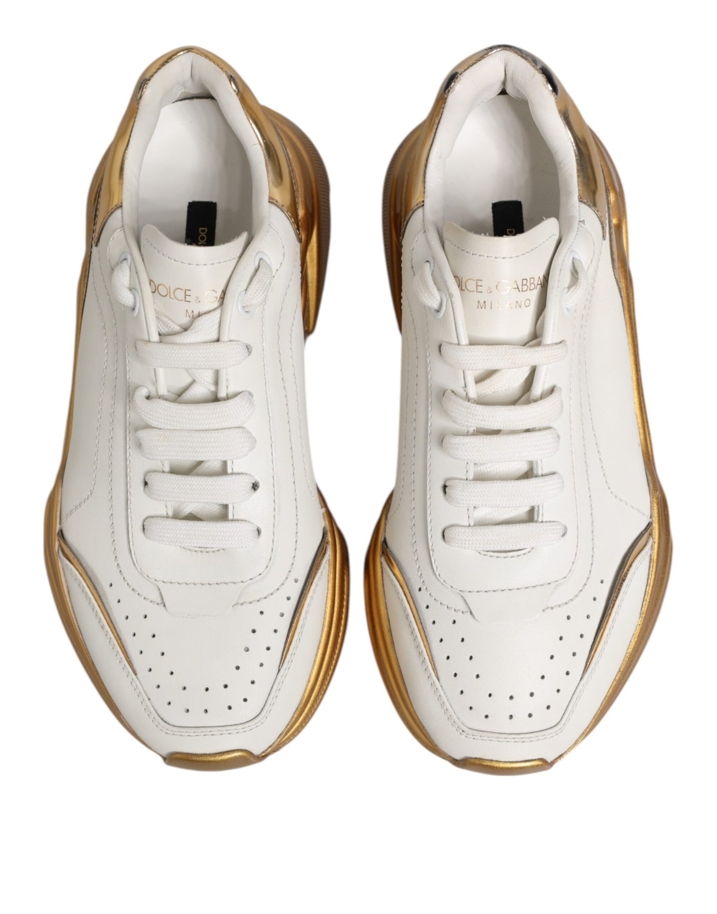 Dolce & Gabbana White Gold DAYMASTER Leather Sneakers Womens Shoes