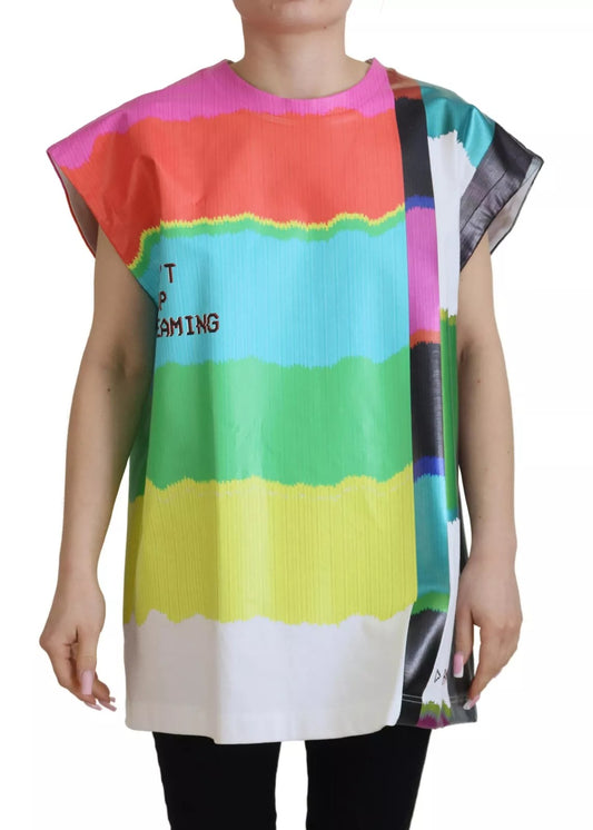 Dolce & Gabbana Multicolor Print Blouse Cotton Tank TV Print T-shirt