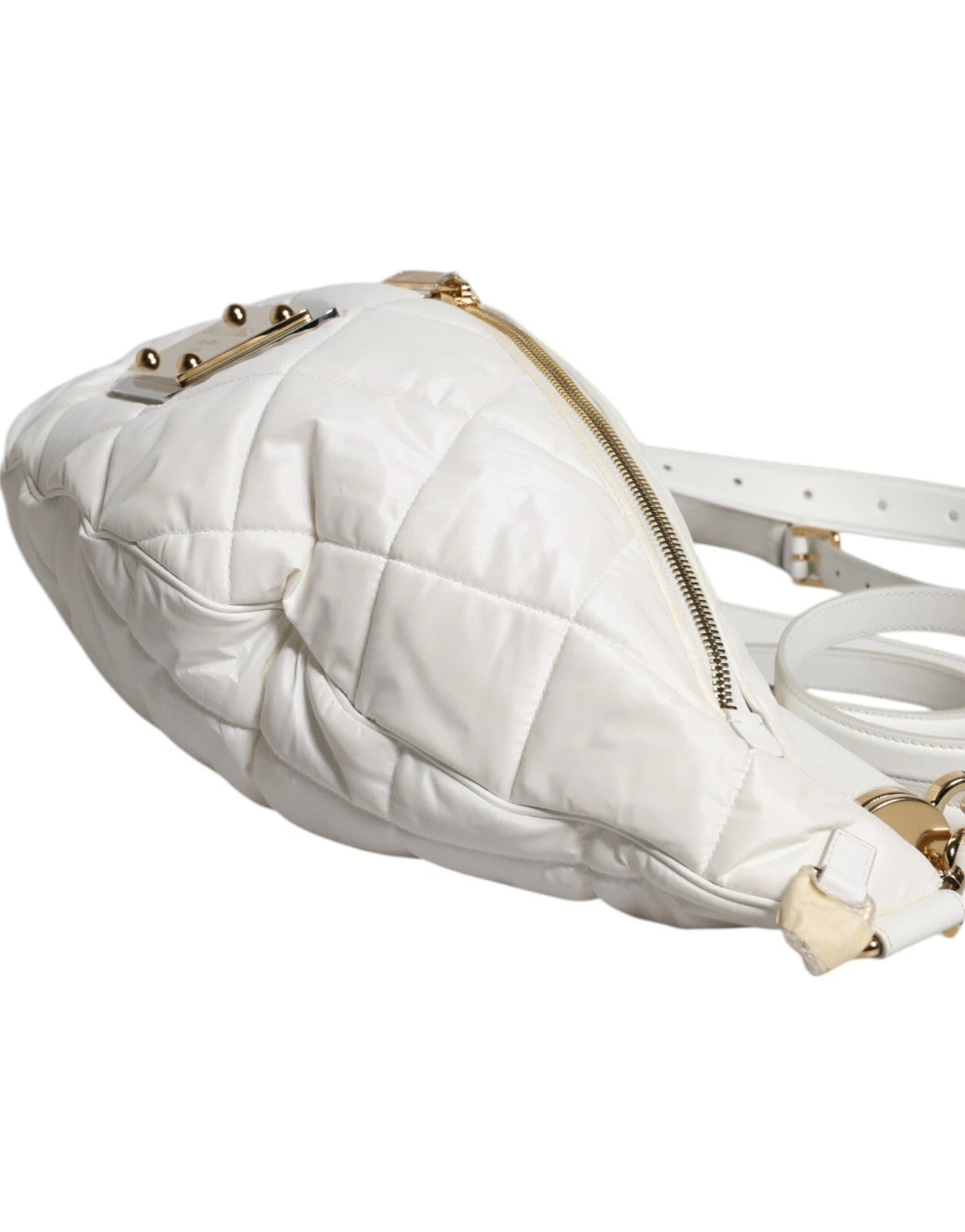 Dolce & Gabbana White Quilted Logo 90's Sicily Belt Waist Fanny Pack Bag