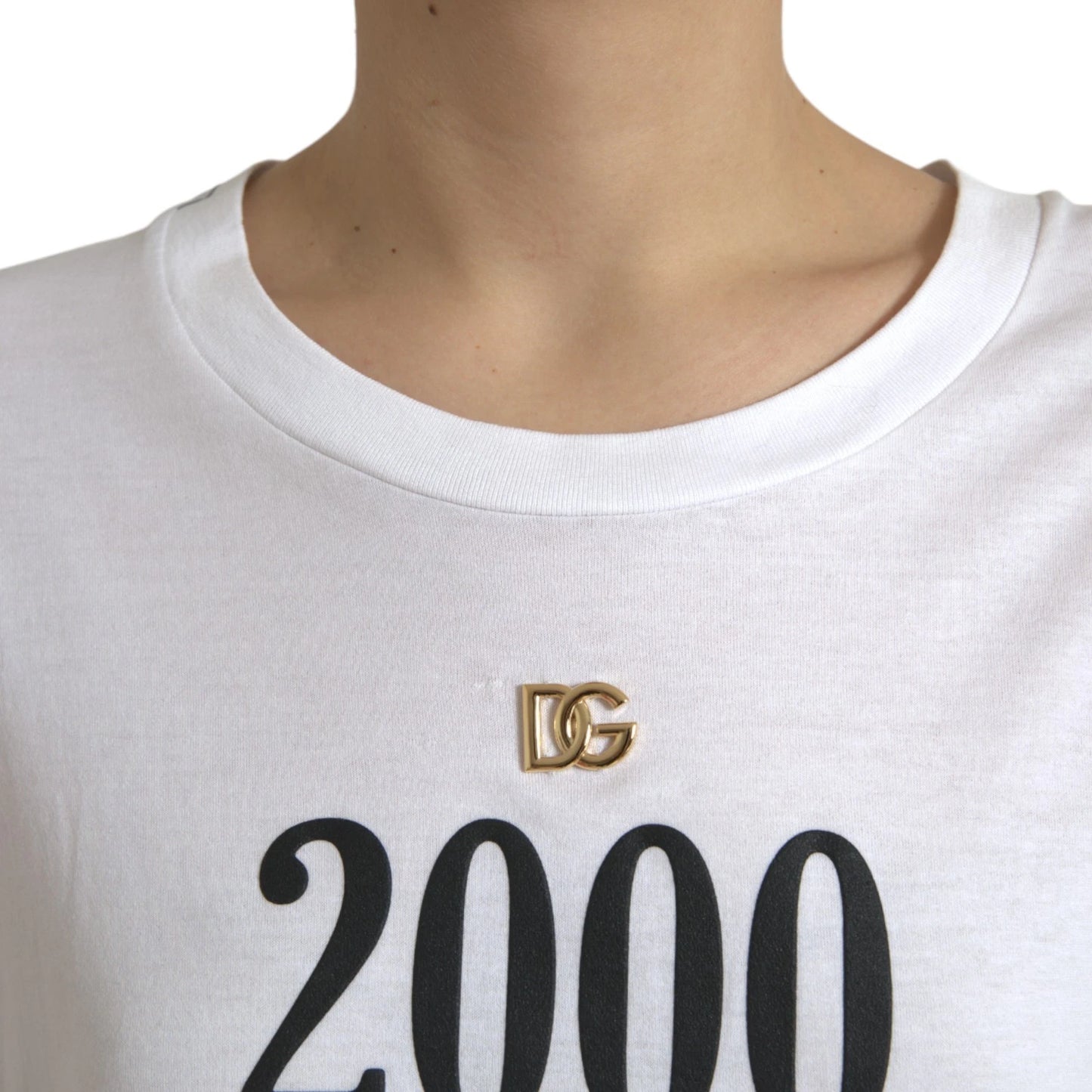 Dolce & Gabbana White Cotton 2000 Fashion Print Logo T-shirt