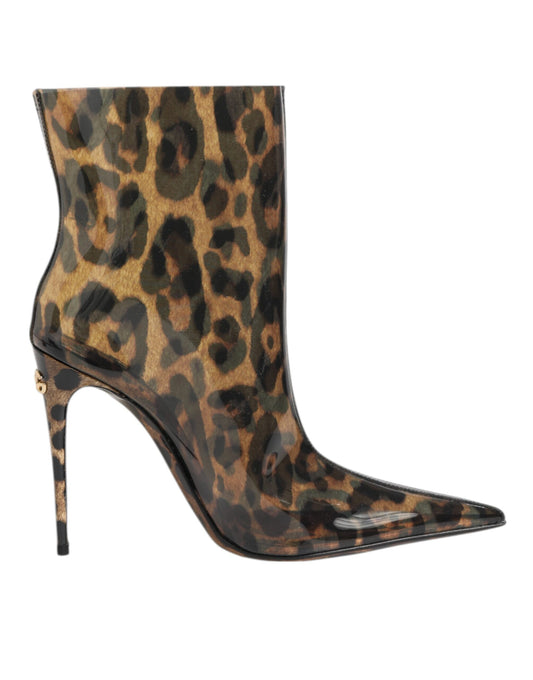 Dolce & Gabbana Leopard Print PVC Pointed Toe Boots Shoes