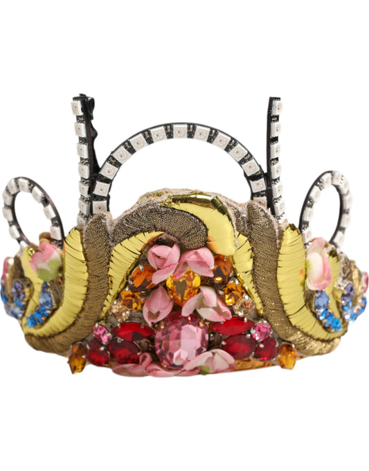 Dolce & Gabbana Gold Brass Crystal Embellished Headpiece Crown Tiara