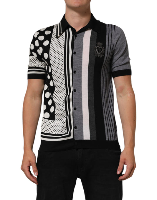 Dolce & Gabbana Black White Polka Dot Collared Polo T-shirt