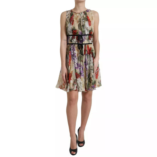 Dolce & Gabbana Beige Floral Sleeveless A-line Mini Dress