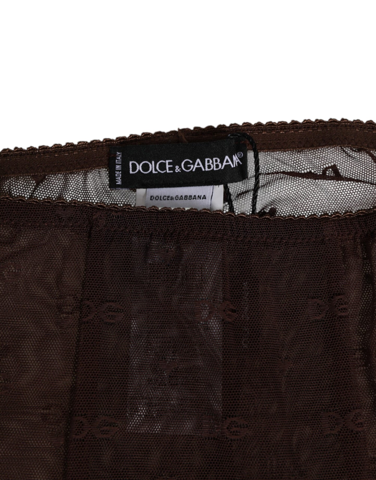 Dolce & Gabbana Brown Nylon Logo Lace Leggings Pants Underwear