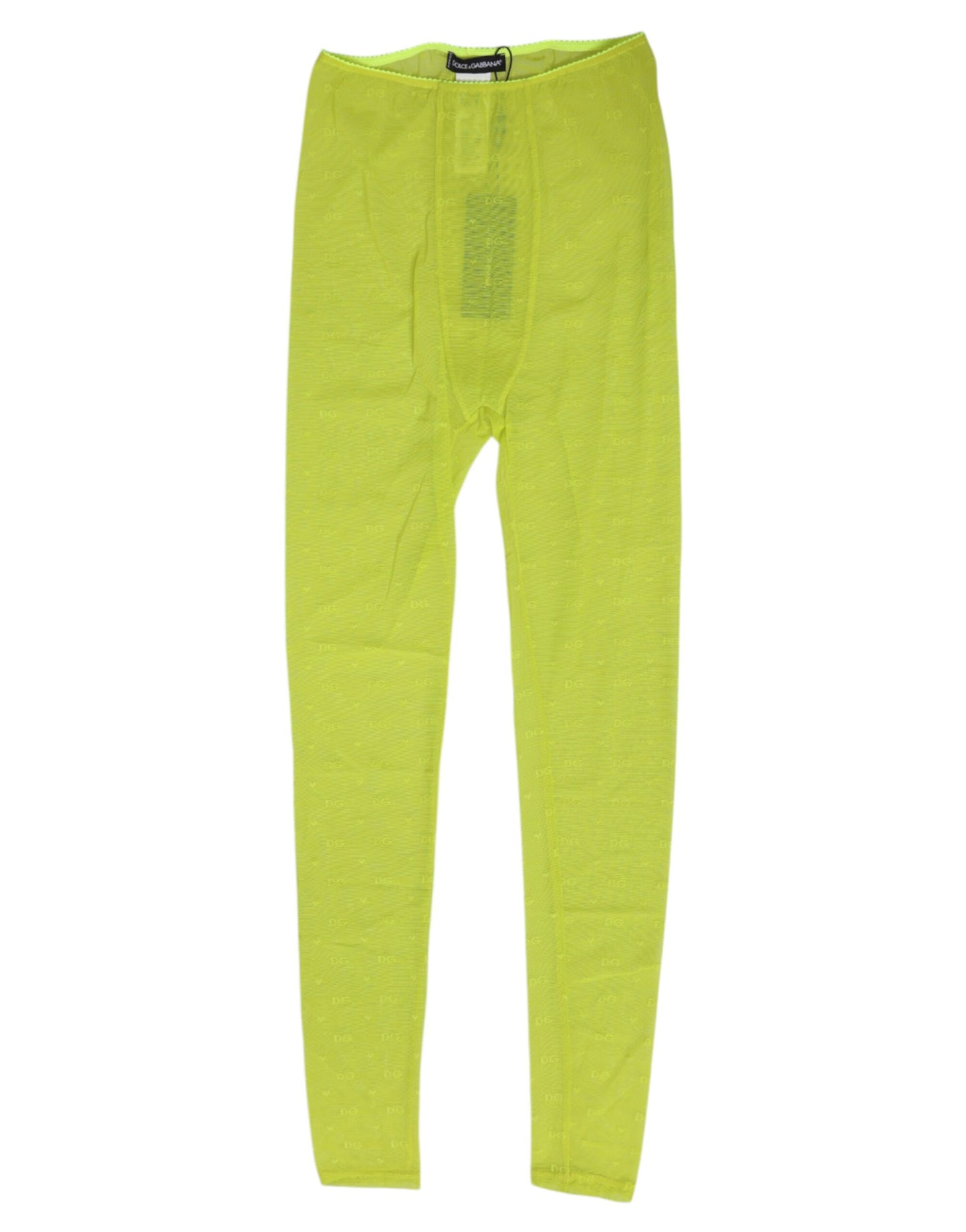 Dolce & Gabbana Neon Green Nylon Logo Lace Leggings Pants Underwear